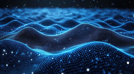 Fototapete - Abstract blue digital wave data flow background (1)