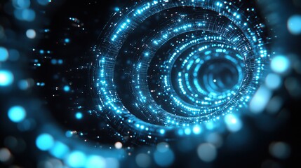 Poster - Blue swirling light tunnel, digital art, bokeh background, futuristic design