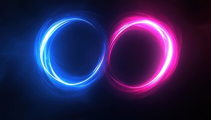 Aufkleber - Abstract glowing circles in blue and pink colors on a dark background, illustrating technology, innovation, and creativity in modern design