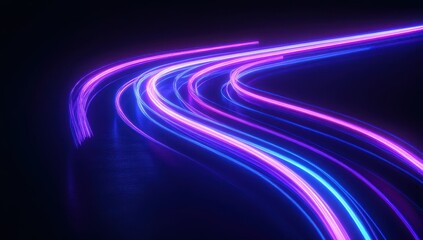 Poster - Abstract Light Trails in Vibrant Purple and Blue Colors Over Dark Background Creating Dynamic Movement and Energy in Modern Visual Design