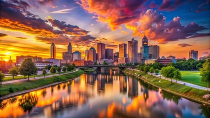 Poster - Columbus Georgia Dusk Silhouette Aerial Cityscape - Stock Photo