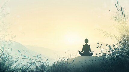 Aufkleber - Meditation in nature at sunrise brings peace and tranquility to the mind and body in a serene outdoor setting