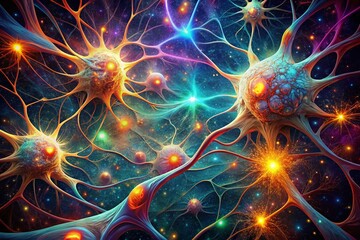 Poster - Cosmic Dreamscape: Neuronal Network in Vibrant Nebula