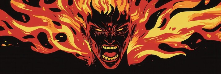 Poster - Anger ignites in a furious illustration surrounded by flames showcasing intense emotions and bold colors