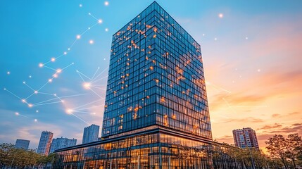 Poster - City skyscraper sunset network connection