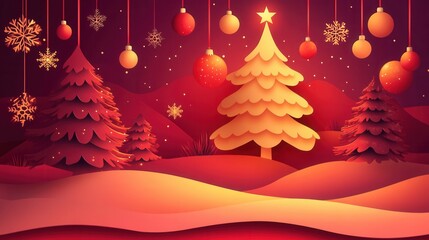Aufkleber - Colorful Christmas cutout featuring vibrant ornaments and glowing tree creating a cozy festive atmosphere Generative AI