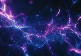 Poster - Abstract representation of glowing energy lines in a vibrant cosmic space with illumination in blue and purple hues for digital backgrounds and artworks