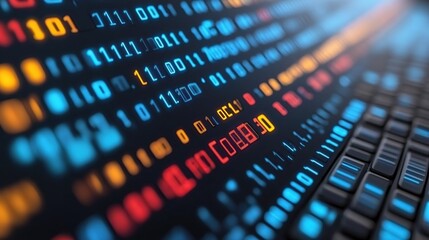 Fototapete - Glowing binary code scrolling across a keyboard, October 30th date highlighted
