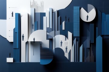 Poster - Sophisticated paper art background showcasing layered charts and graphs for in depth political analysis Generative AI