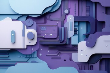 Poster - Futuristic layered cut out design showcasing digital circuits and abstract art with cool tones and soft shadows Generative AI