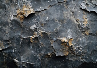 Poster - Aged and Cracked Texture of Weathered Black Stone with Gray and Yellow Tones, Perfect for Backgrounds and Design Projects in Various Contexts