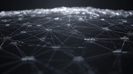 Fototapete - Global network data visualization; interconnected nodes; dark background; technology concept; website header