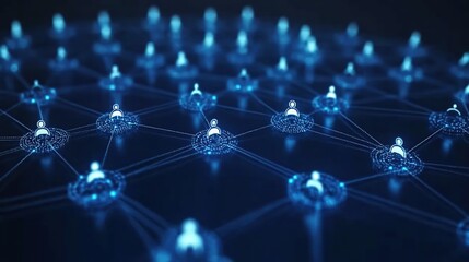 Poster - Global network connection; digital nodes interacting; dark background; social media concept
