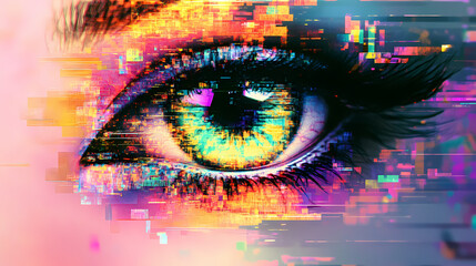 Wall Mural - abstract eye digital glitch art. visionary - library. illustration