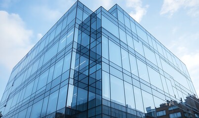 Aufkleber - Modern glass building reflecting the sky, showcasing sleek architecture and contemporary design.