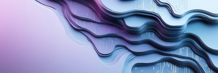 Leinwandbilder - Futuristic paper art design featuring abstract layered cut outs representing digital circuits and data flows in cool tones Generative AI