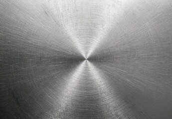 Poster - Close-Up of Polished Silver Metal Surface with Fine Brushed Texture and Circular Pattern Ideal for Industrial or Modern Design Backgrounds