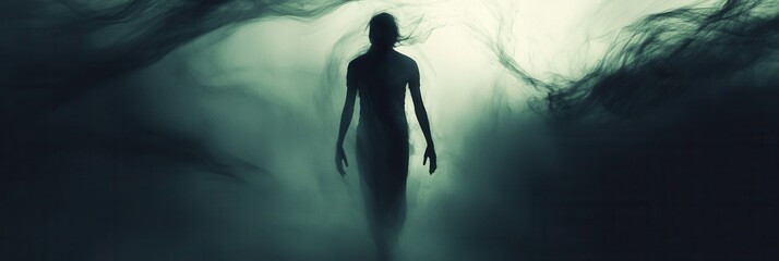 Aufkleber - Mysterious silhouette emerges from dark, abstract background filled with fear and blurred shadows Generative AI