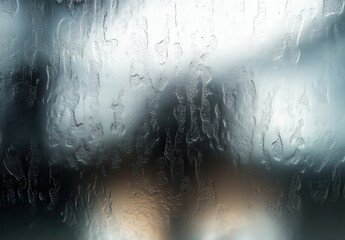 Poster - Close-Up of Water Drops on Glass Creating Abstract Pattern with Soft Focus Background in Nature Scene