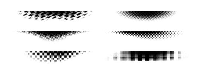 Poster - Halftone shadow set. Black dotted gradient stripe collection. Horizontal pixel grain line patterns. Half tone textured shade pack for divide and separate. Vector noise dots and particles strips