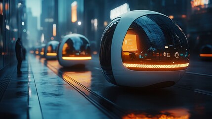 Poster - Futuristic cityscape featuring a reflection of a car in a modern environment illustrating innovation in urban mobility