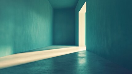 Poster - Long hallway bathed in light streaming through doorway symbolizing blockchain adoption and modern security solutions