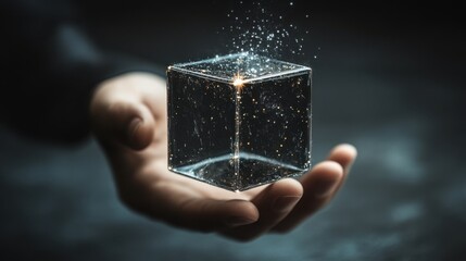 Poster - Hand holding a crystal cube representing blockchain adoption strategies and innovative approaches to digital security