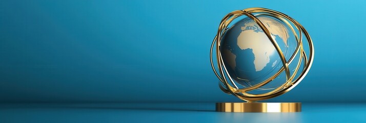 Poster - Stylized globe highlights international relations with interconnected lines, enhanced by smooth blue and gold gradients for a futuristic feel