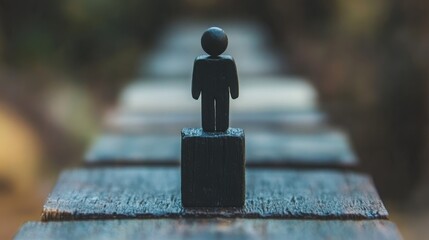 Poster - Person standing on a wooden bench in nature reflecting on blockchain adoption strategies and digital transformation