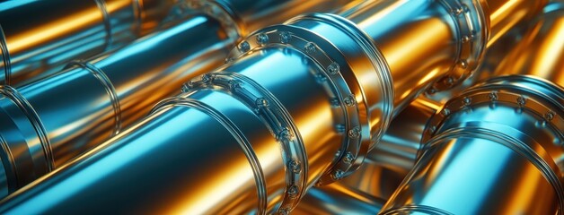 Poster - Close-Up View of Metallic Pipe Structures with Shiny Surface and Reflections for Industrial and Construction Projects