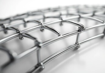 Poster - Close-Up View of Metallic Wire Mesh with Interwoven Structural Design, Displaying Shiny Surface and Intricate Pattern for Industrial Use and Backgrounds