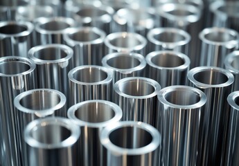 Poster - Close-up View of Multiple Metal Tubes Arranged in a Pattern for Industrial and Manufacturing Purposes