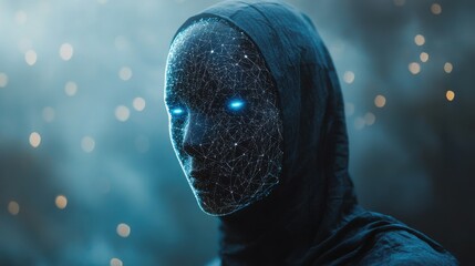 Poster - Man with a hooded jacket representing the concept of decentralized identity in the age of digital technology and privacy