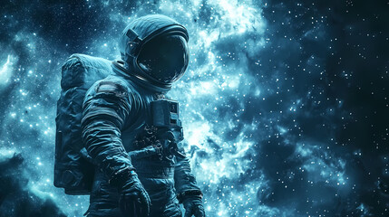 Wall Mural - A ghostly astronaut floating through the starry cosmos on halloween night sci fi photography concept with copy space for text. Transcendent - Statue. Illustration
