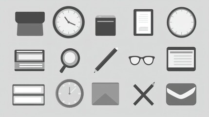 Poster - A set of modern icons in a grayscale color palette, focusing on elegance and professionalism.
