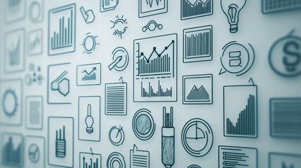 Poster - A sleek collection of thin business icons in uniform line thickness, representing concepts like growth and innovation.