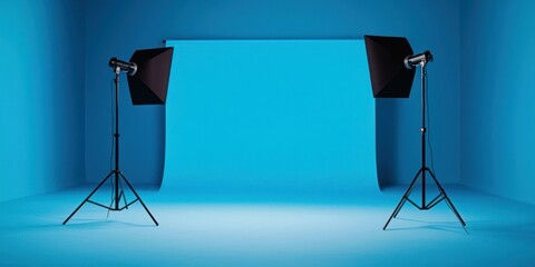 Poster - A studio-style plain blue background, evenly lit for professional portraits.