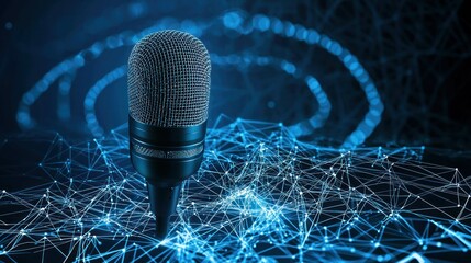 Poster - A symbolic representation of podcasting with connected nodes and global reach visuals.