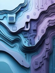 Leinwandbilder - Futuristic layered paper art showcasing abstract digital circuits in cool tones for a high tech atmosphere Generative AI