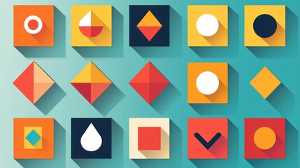 Poster - A vibrant flat-design icon set, featuring bold colors and simple shapes for easy recognition.