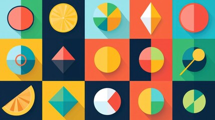 Poster - A vibrant flat-design icon set, featuring bold colors and simple shapes for easy recognition.