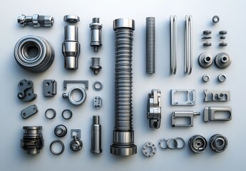 Poster - Detailed Arrangement of Industrial Metallic Components and Parts for Engineering, Manufacturing, and Design Projects in High-Tech Industries