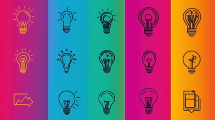 Poster - A vibrant set of business icons in a bright color palette, emphasizing creativity and innovation.