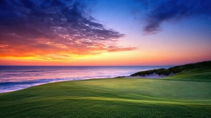 Aufkleber - A vibrant sky over the ocean, showcasing a perfect gradient of sunset colors fading into the night.