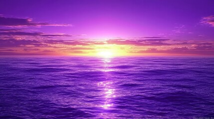 Poster - A vivid purple sunset over a calm ocean, with gentle waves catching the colorful light.