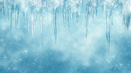 Poster - A wintery blue background with a frosty texture and delicate icicles.
