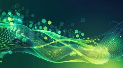 Poster - An abstract green and blue background with organic patterns and glowing elements.
