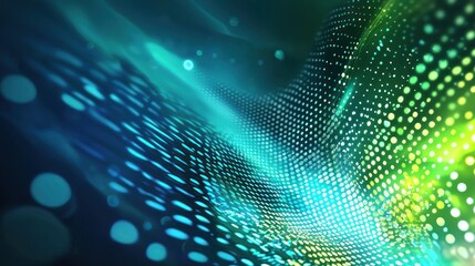 Poster - An abstract green and blue background with organic patterns and glowing elements.