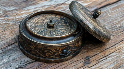 Aufkleber - an aged compass with tarnished brass and intricate engravings.