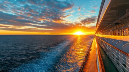 Aufkleber - The sun dipping below the horizon, creating a brilliant orange path across the open sea.